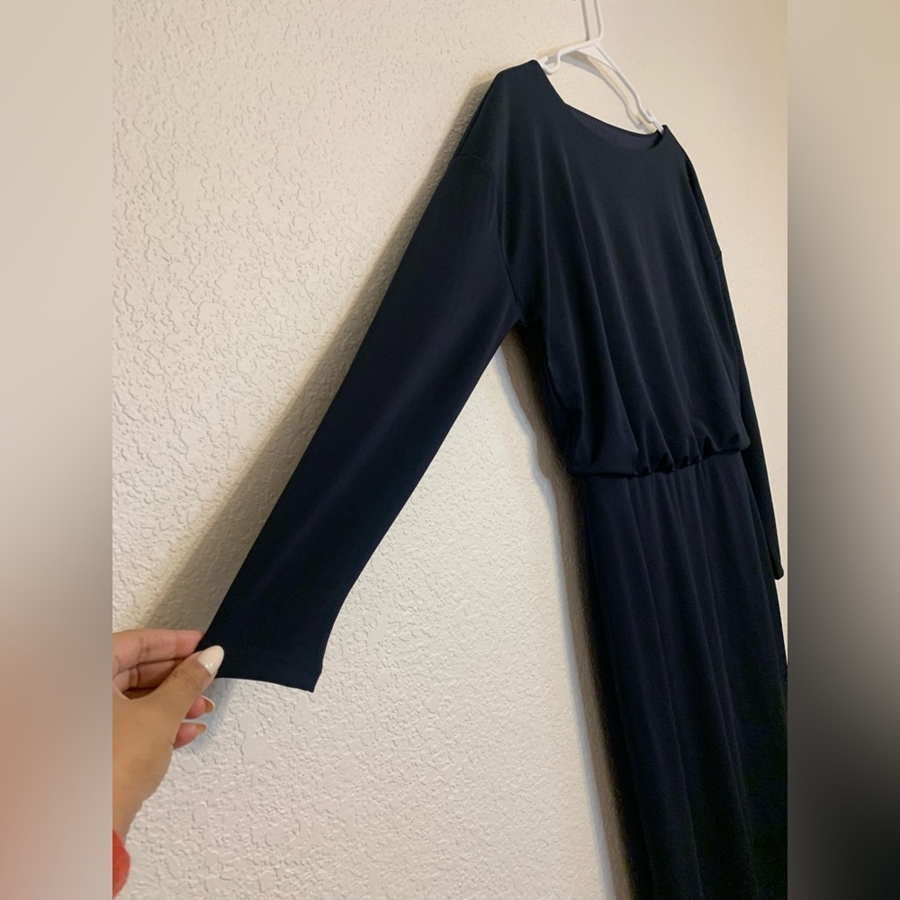 Ann Taylor Women Size 6 Blue Boat Neck Blouson Long Sleeve Dress - Picture 4 of 9